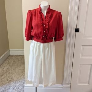 Vintage Checkaberry belted dress with red striped top and white skirt size M
